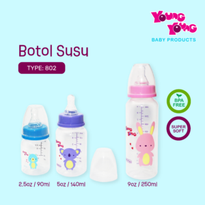Botol Susu Bayi 802 dengan Dot Regular Kapasitas 90ml/140ml/250ml - Warna Pink/Ungu/Biru - Bottle Susu